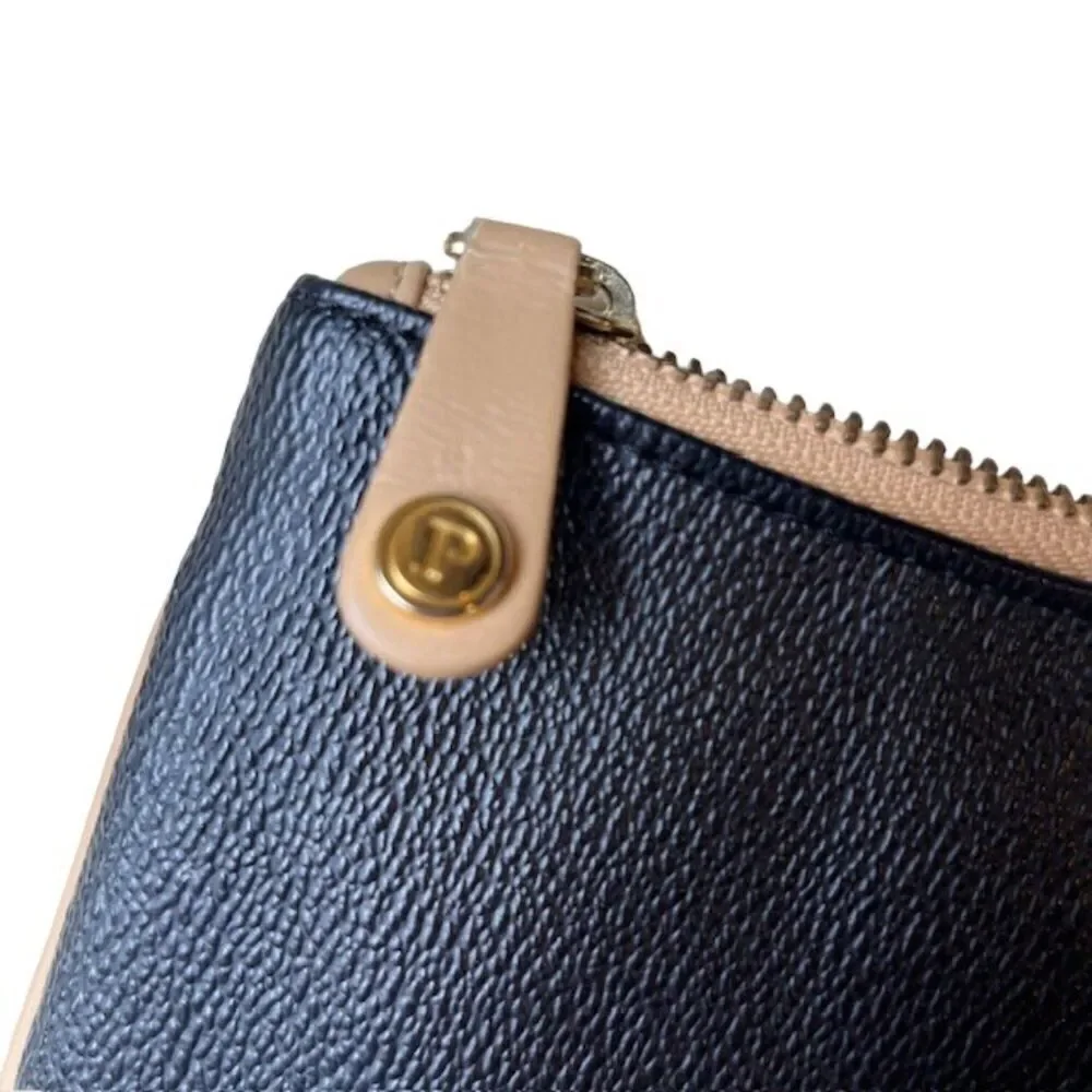 Parazul Wristlet Black with Tan. Gold Hardware Blue interior‎